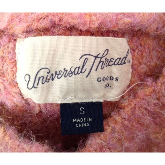 Universal Thread Sweater Wn S Pink Poly Wool Fuzzy Knit Chunky Boxy Grandma Boho - Picture 8 of 9